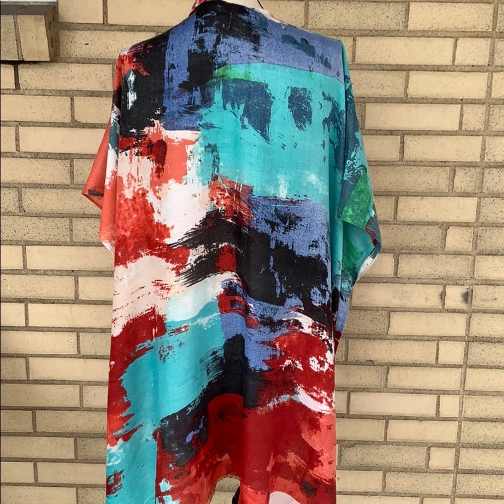 MULTI DISTRESSED PAINT STYLE WIDE SLEEVE KIMONO - Picture 5 of 8